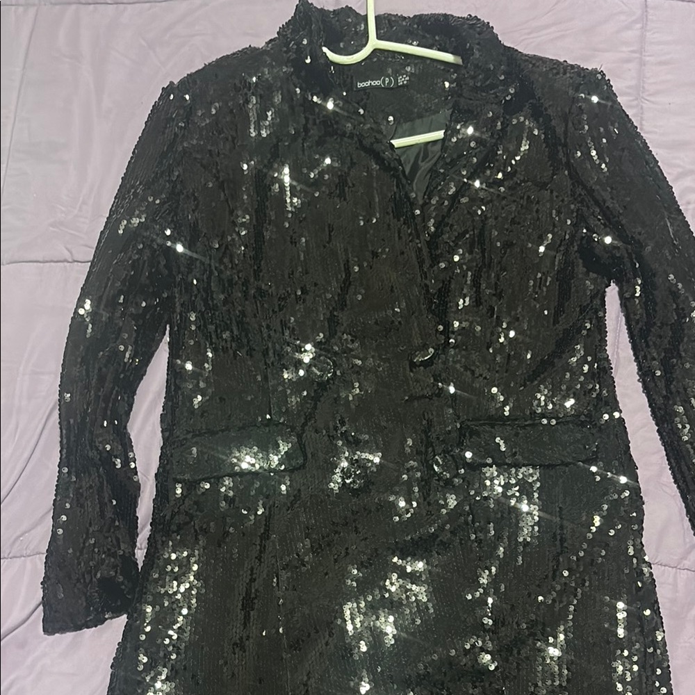 Boohoo Black Sequin Party Blazer Dress